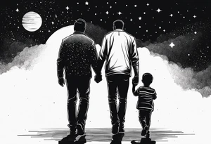 2 fathers and 1 little kid walking looking the stars tattoo idea