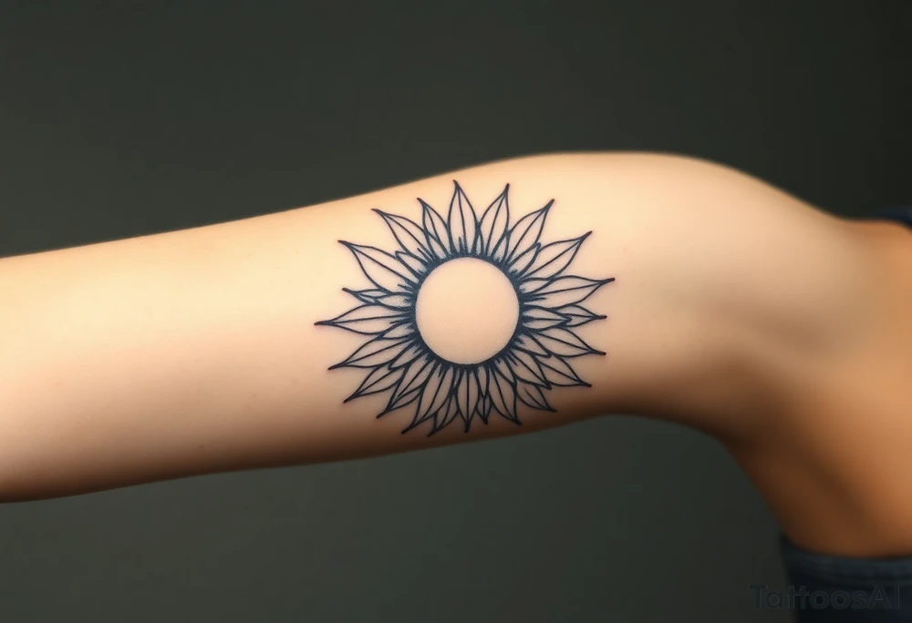 Shining Mystical sun with long  leaning sunflower sun tattoo idea