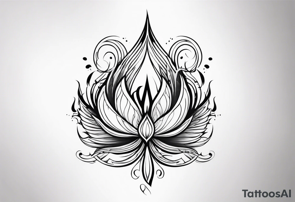 one vertical tattoo that combines lotus flower, phoenix and helix, strength and resilience symbols tattoo idea