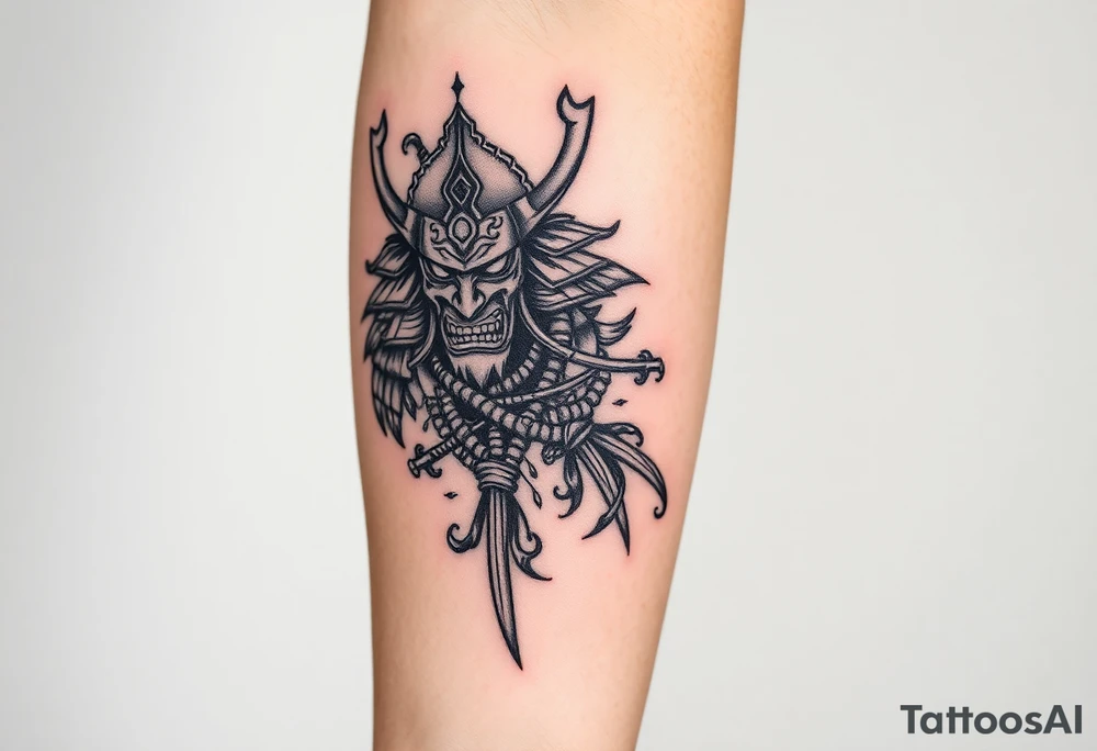 Oni samurai arm sleeve tattoo idea