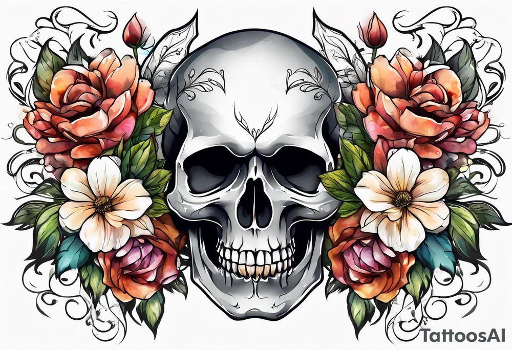 A skull and flowers tattoo idea