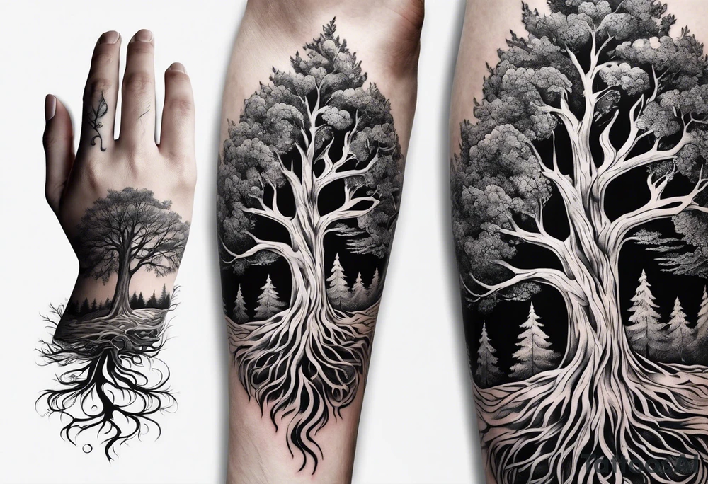 tree in the shape of a hand tattoo idea