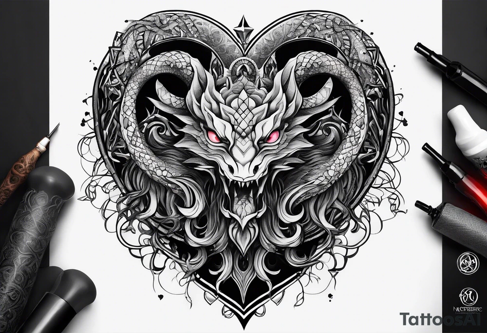 Long tattoo for arm. Lovecraftian creature, protecting a heart. tattoo idea
