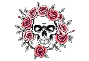 gothic skull intertwined with climbing roses and thorny vines tattoo idea
