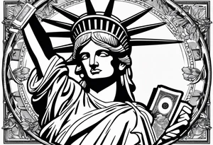 Statue of liberty in handcuffs holding money in his hands tattoo idea