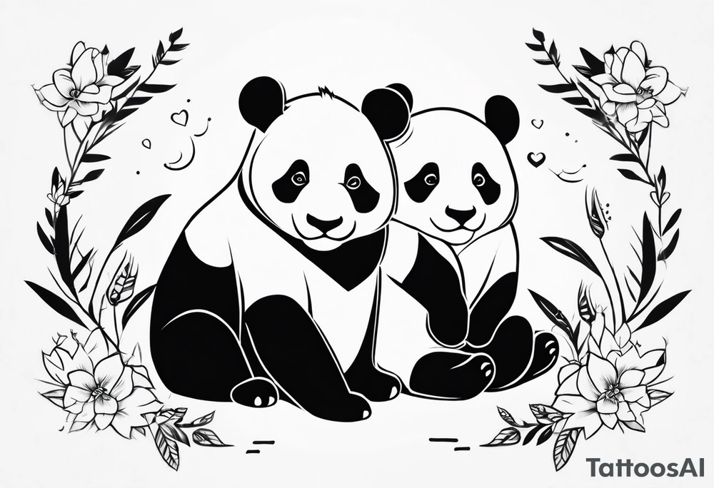 cute panda pair playing tattoo idea