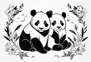 cute panda pair playing tattoo idea