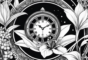 Clock, banyan tree, lily of the valley, protector, strong tattoo idea