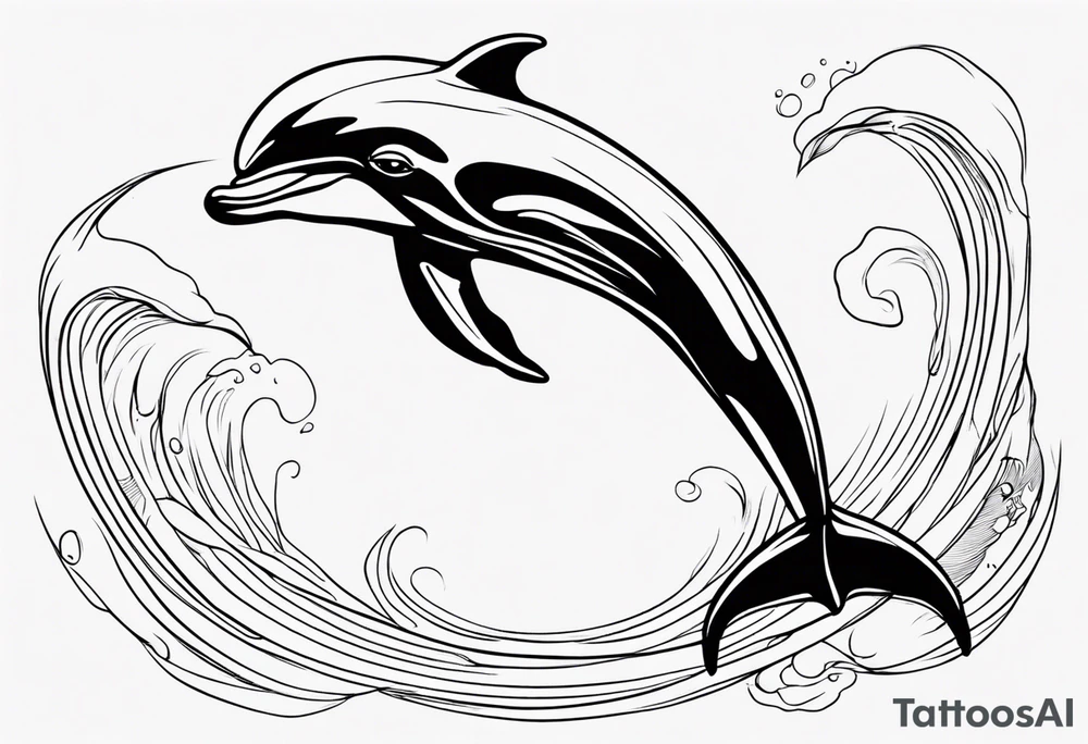 Thin extern outline of a dolphin without any fill. Just the outer lines only. tattoo idea