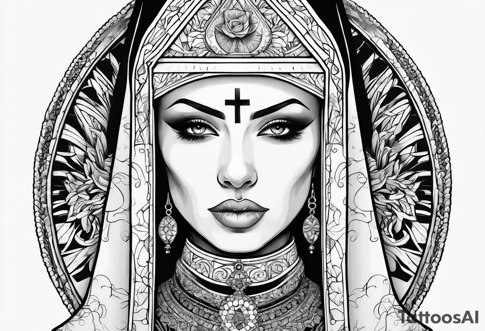 nun with nails in her eyes tattoo idea