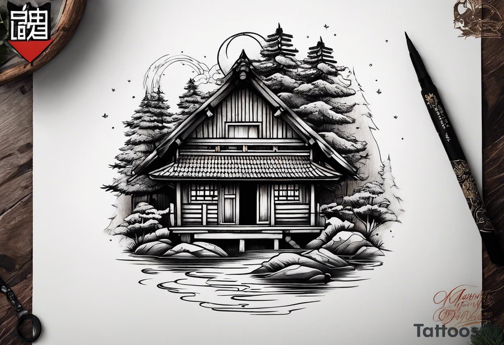 small cabin in the woods tattoo idea