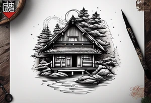 small cabin in the woods tattoo idea