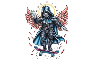 MEMORY TATTOO
Darth Vader skateboarding with hand signal hello in heaven, outdoors, bullets, star wars>blue and red 
"Darth Carter"
12/29/88-01/06/24 tattoo idea
