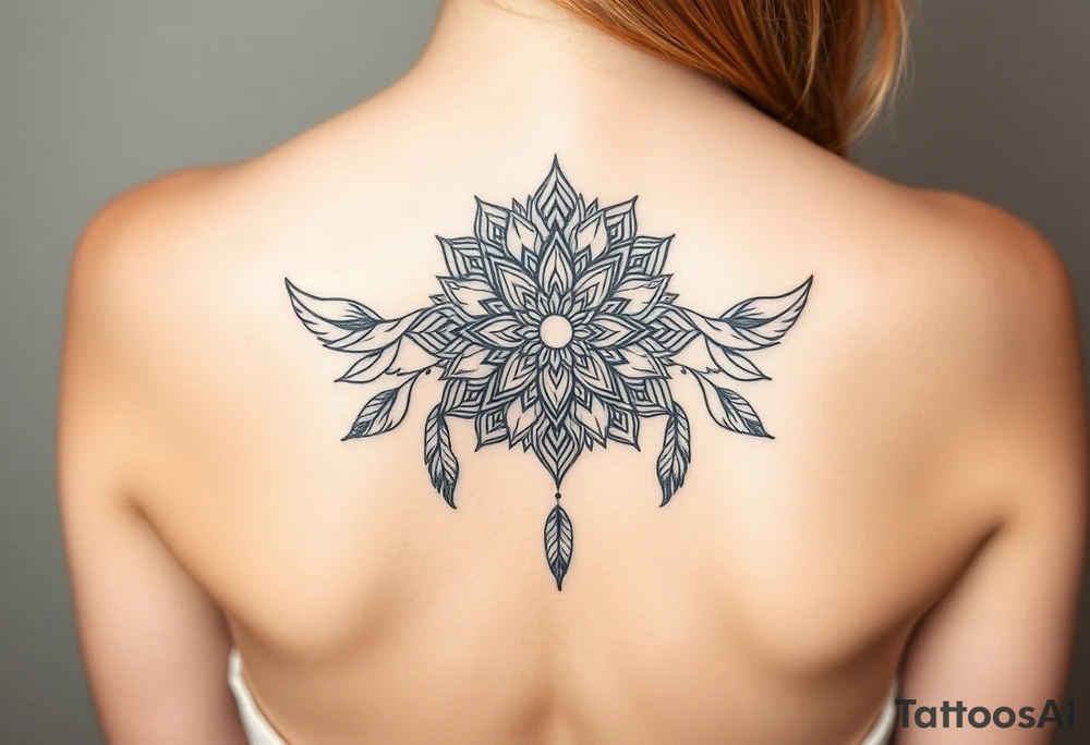 spiritual feathers ornamental mandala shaman tattoo idea