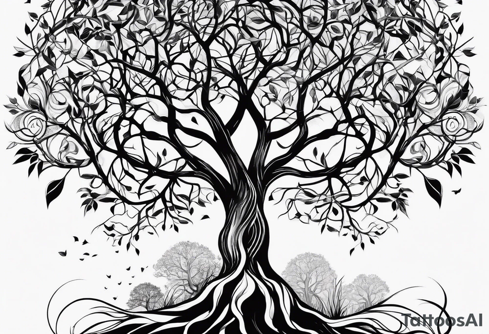 tree of life with long roots
3 line triangles behind tattoo idea