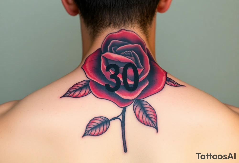 Black rose with number 30 in the middle of rose tattoo idea