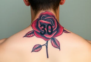 Black rose with number 30 in the middle of rose tattoo idea