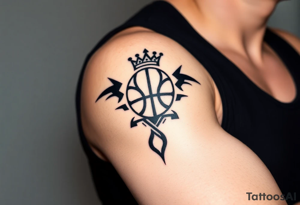 Basketball and basketball hoop with a crown, tattoo idea