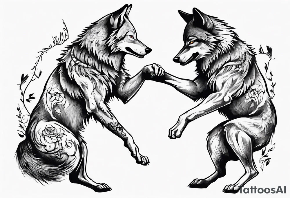 two wolves dancing on their hind legs. tattoo idea