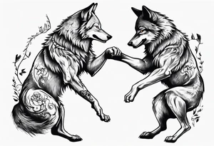 two wolves dancing on their hind legs. tattoo idea