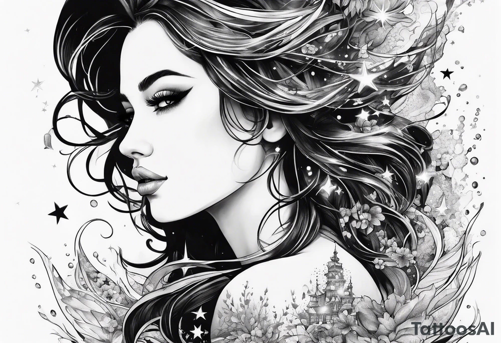 girl in water with stars above tattoo idea