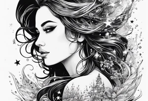 girl in water with stars above tattoo idea