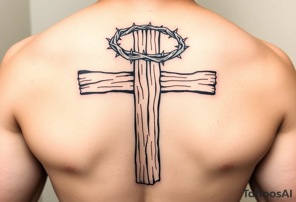 Wooden cross with a crown of thorns tattoo idea