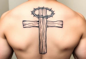 Wooden cross with a crown of thorns tattoo idea