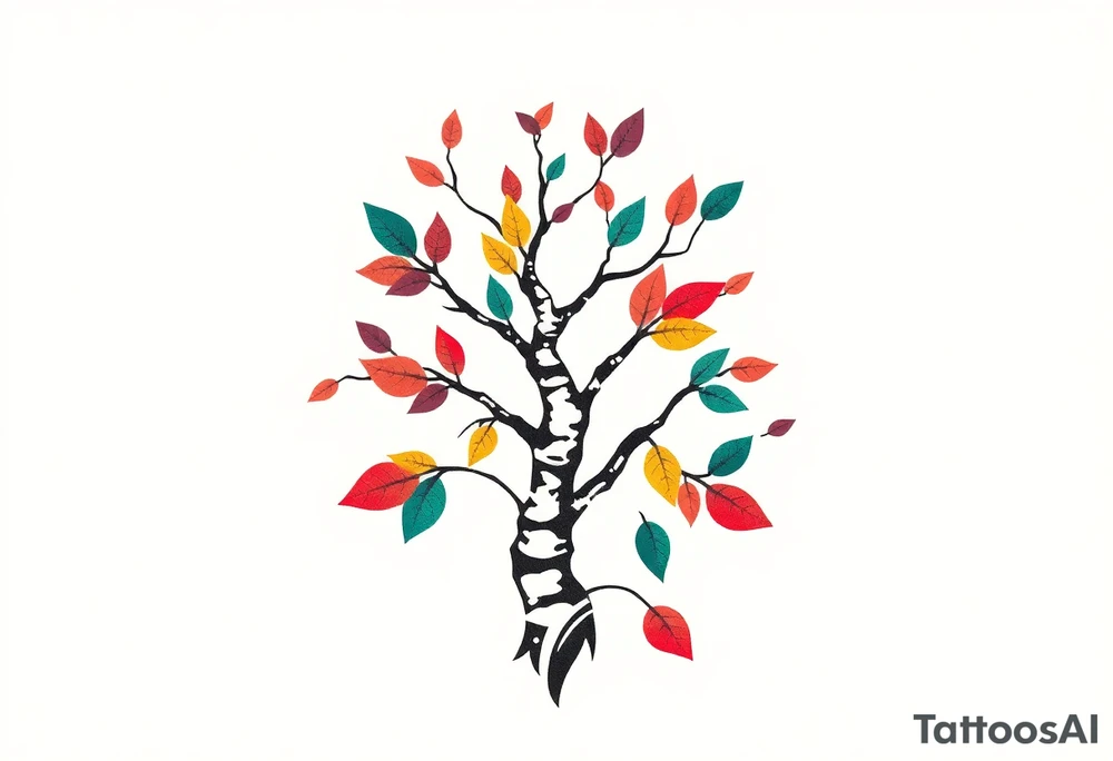 birch tree with coloured leaves tattoo idea