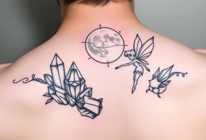 crystals and the moon and tinkerbell tattoo idea