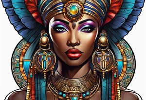 African Goddess wearing the eye of Horus and Ankh symbol tattoo idea