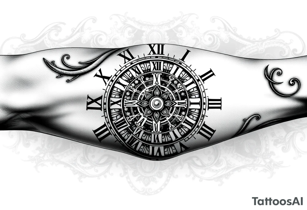 vintage roman numerals within ornate clockwork mechanism tattoo idea