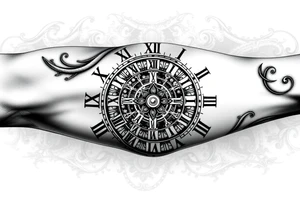 vintage roman numerals within ornate clockwork mechanism tattoo idea