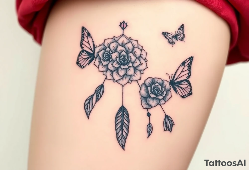 Dreamcatcher roses and butterflies tattoo idea