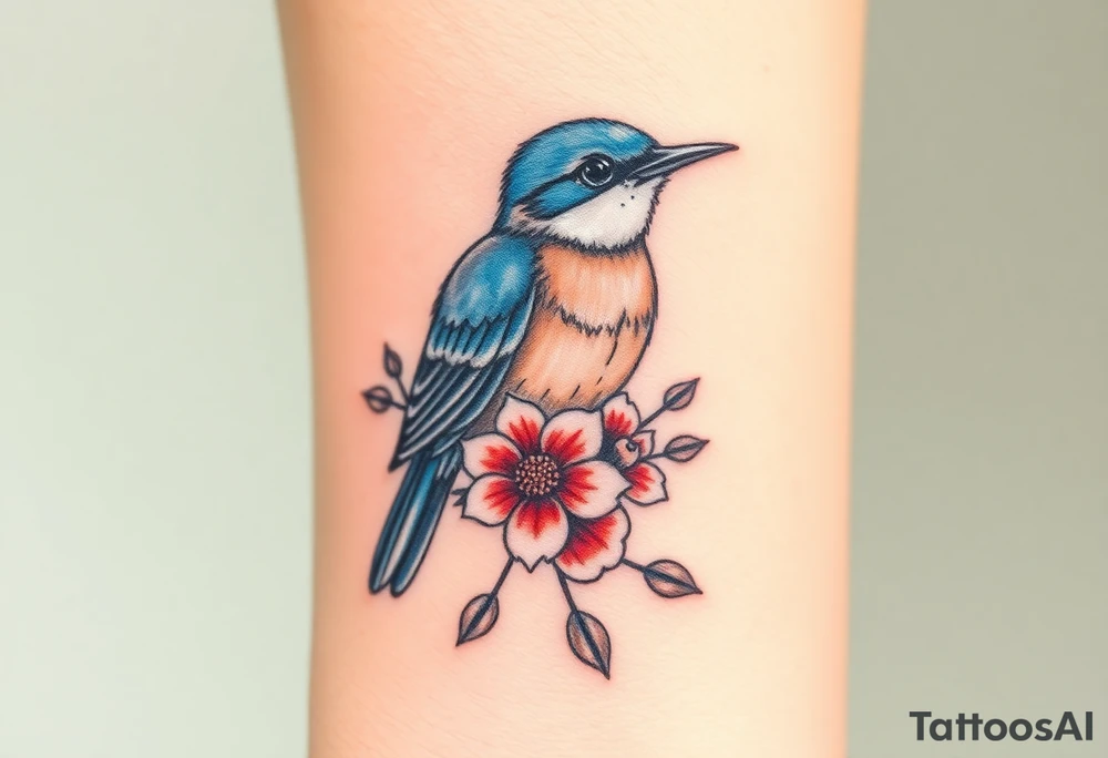 Bluebird with flowers tattoo idea