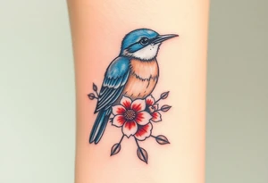 Bluebird with flowers tattoo idea