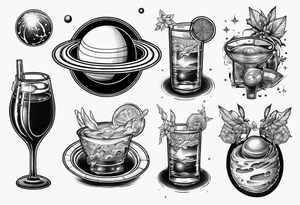 saturn with rings but its a glass of alcohol tattoo idea