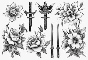 flowers with weapon tattoo idea