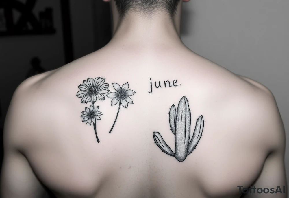 Birth flower for June July December for my kids and a cactus to represent sober dry journey tattoo idea