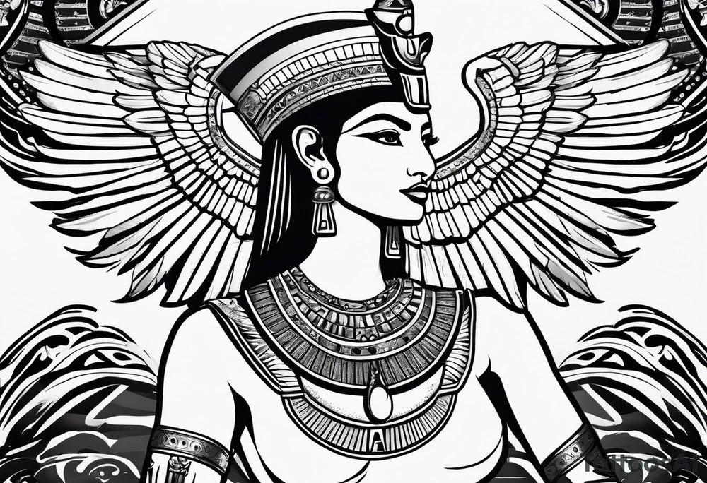 black and white Egyptian goddess Isis tattoo idea