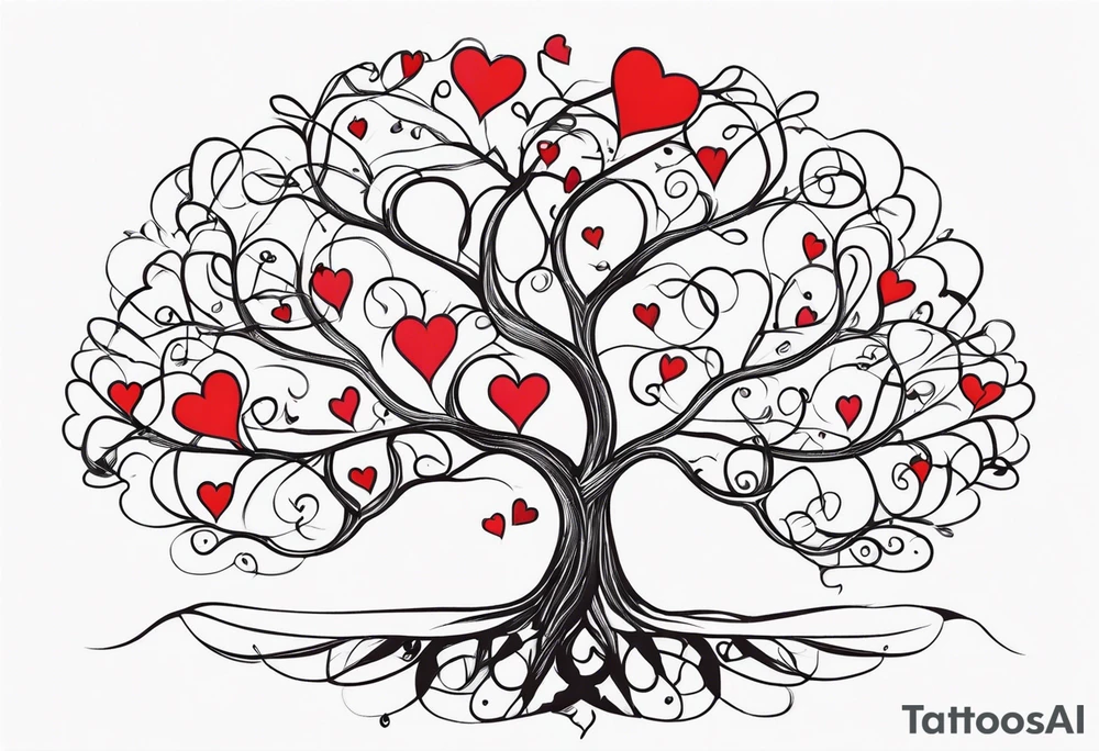 Family tree in hearts tattoo idea