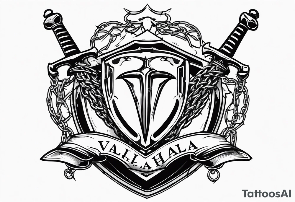 Valhalla sword shield barb wire chain tattoo idea
