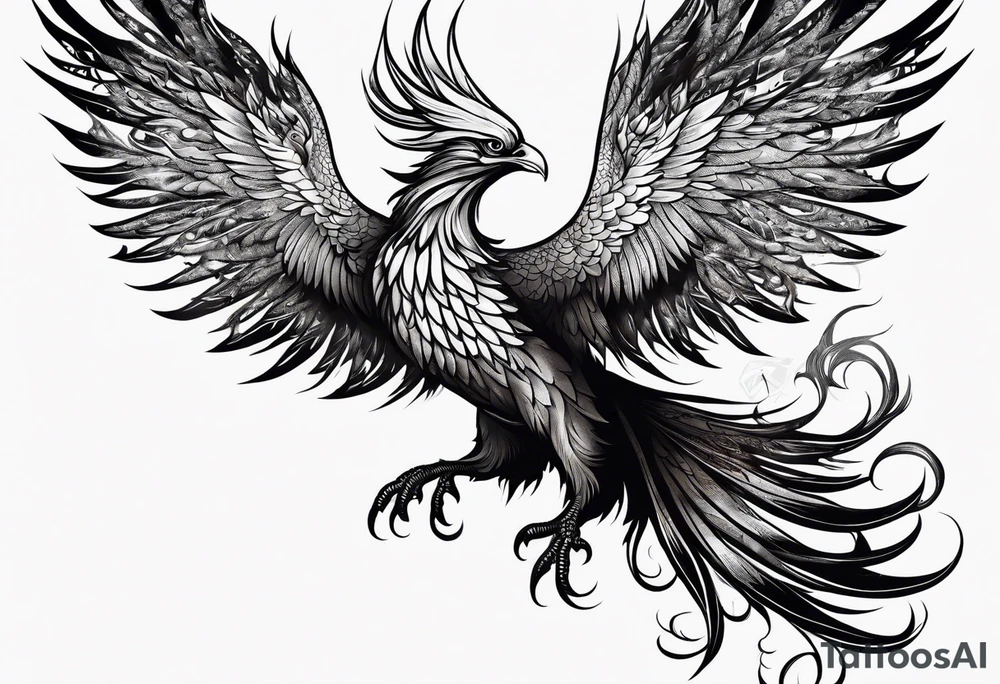 Phoenix bird rising from ashes and flame tattoo idea