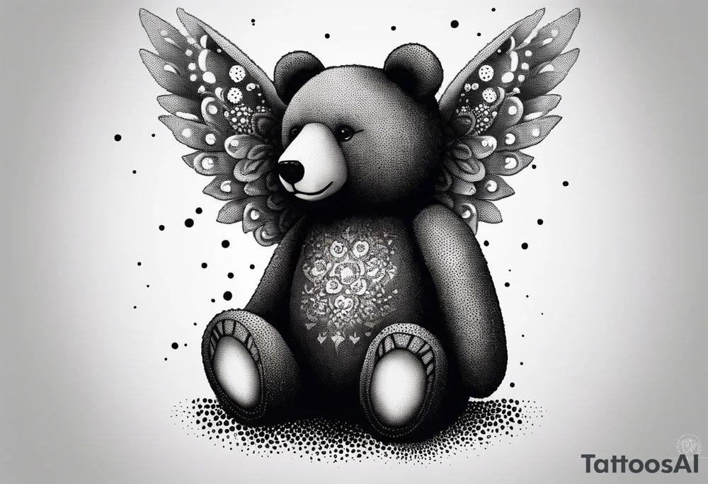 Teddy bear with wings tattoo idea