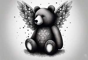 Teddy bear with wings tattoo idea