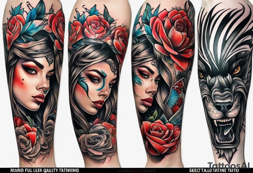 Full leg tattoo from hip to foot, straight design tattoo idea