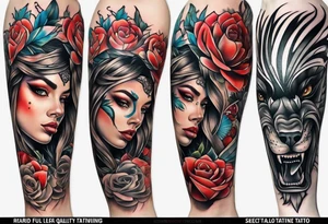 Full leg tattoo from hip to foot, straight design tattoo idea