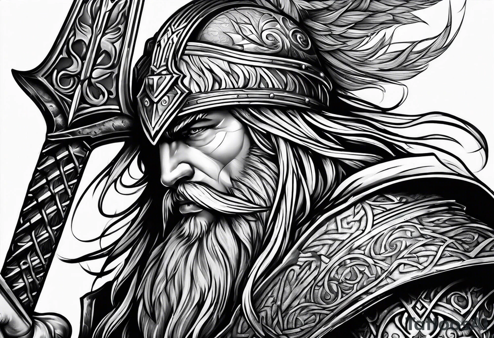 Valhalla sword shield axe tattoo idea