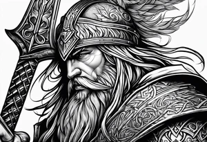 Valhalla sword shield axe tattoo idea