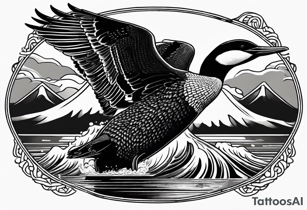 A loon with its wings spread looking badass and tough tattoo idea